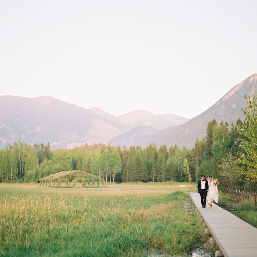 A bride and groom during their destination wedding in Montana.