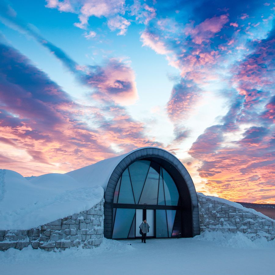 Beautiful sunset over Icehotel Sweden