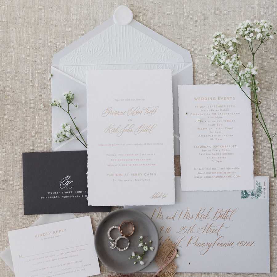 wedding invitation with multiple inserts and envelopes