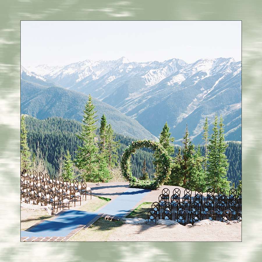 Mountain Wedding Ceremony Space with Round Greenery Altar