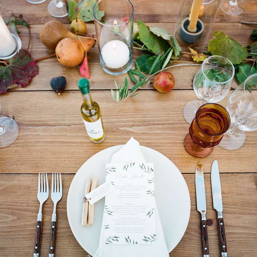 wedding table setting with olive oil