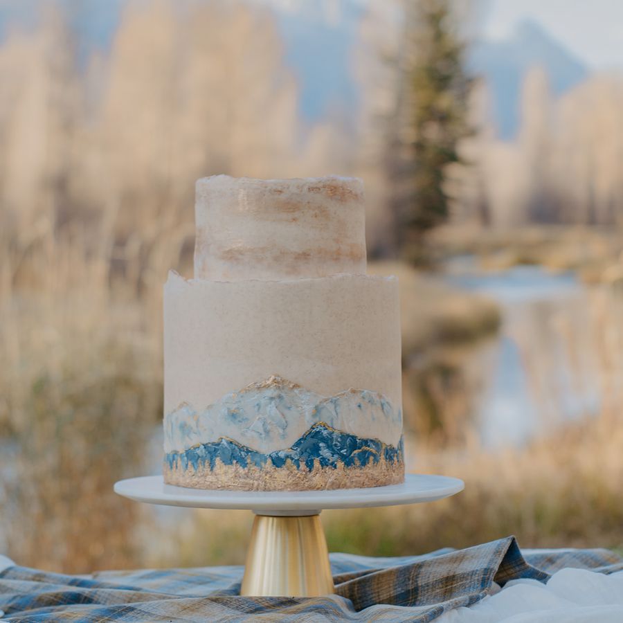 fall mountain wedding cake