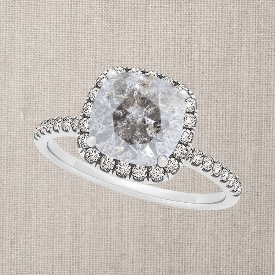 Salt-and-Pepper Diamond Halo Engagement Ring