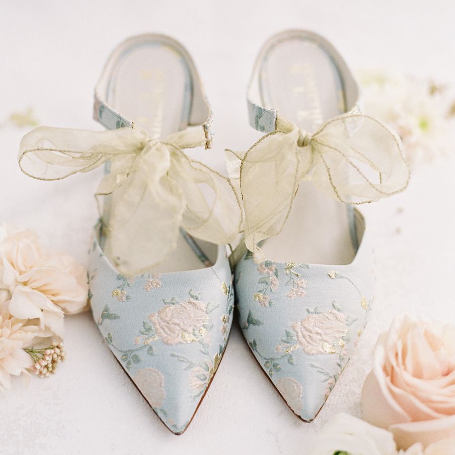 baby blue wedding shoes with floral details