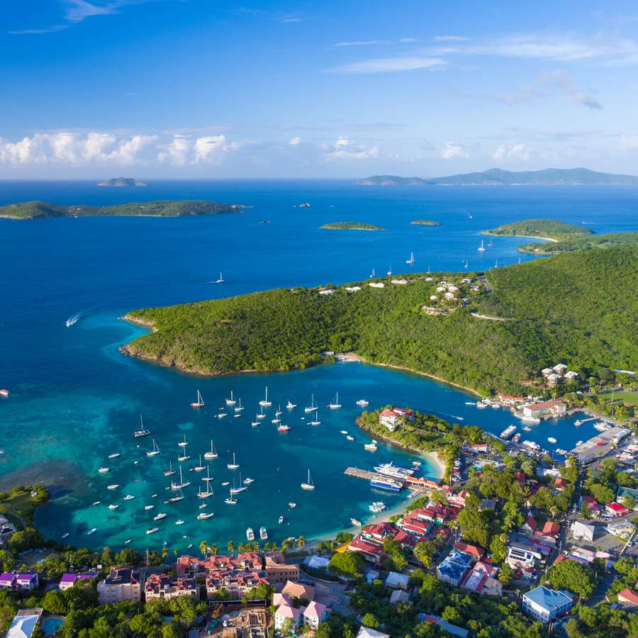 An aerial view of the U.S. Virgin Islands, a perfect honeymoon destination.