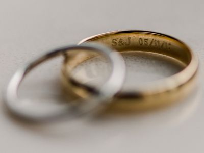 silver and gold wedding bands with custom engraving 