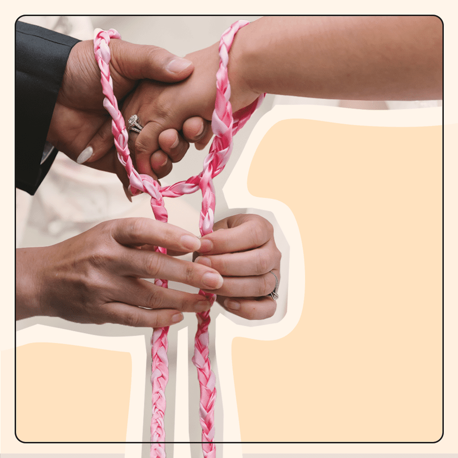 couple completing handfasting ceremony at wedding